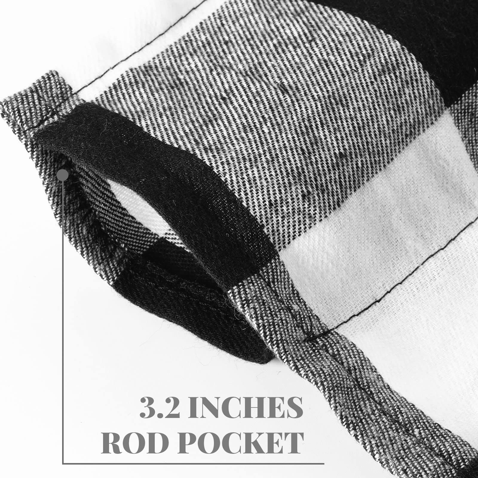 Tatuo Lot de 4 rideaux à carreaux de buffle - Cantonnières de fenêtre style ferme - Cantonnières avec passe-tringle pour cuisine, salle de bain, salon - 40,6 x 142,2 cm (noir-blanc)