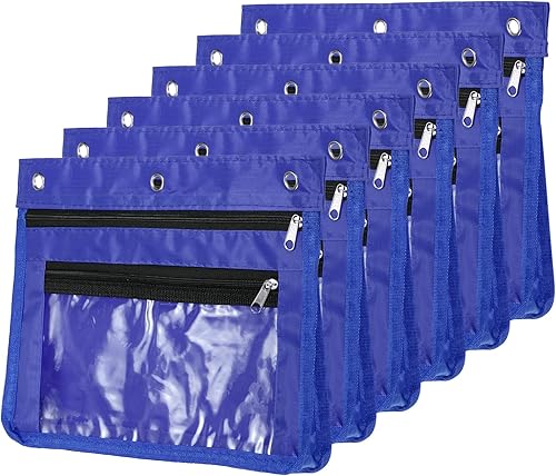 Miniatura 7 de PATIKIL Estuche expandible para lápices de 3 anillos, paquete de 6 unidades, tela Oxford de gran capacidad con cremallera, estuche para oficina y