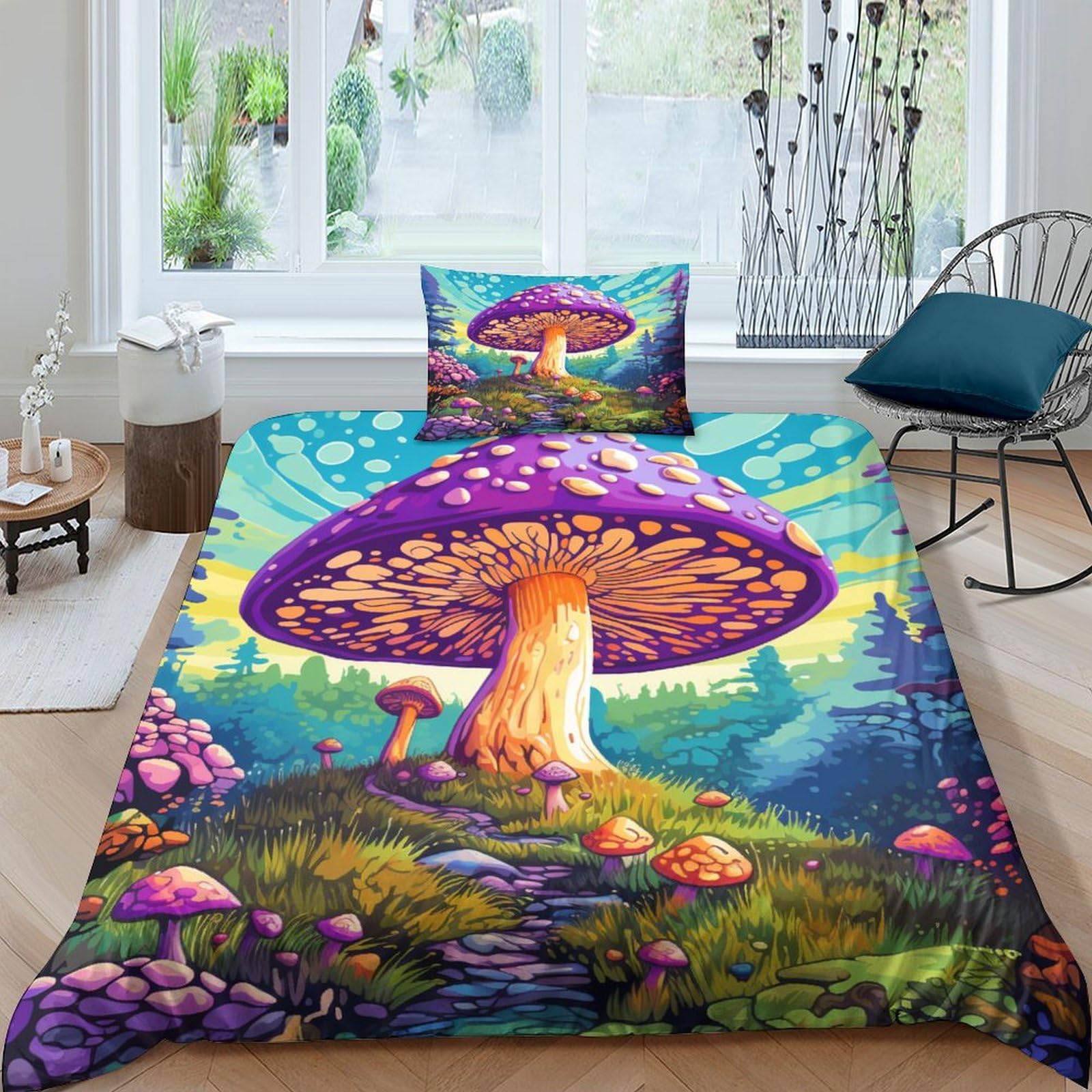 Parure de lit 135x200 cm avec fermeture éclair ensemble housse de couette champignon coloré