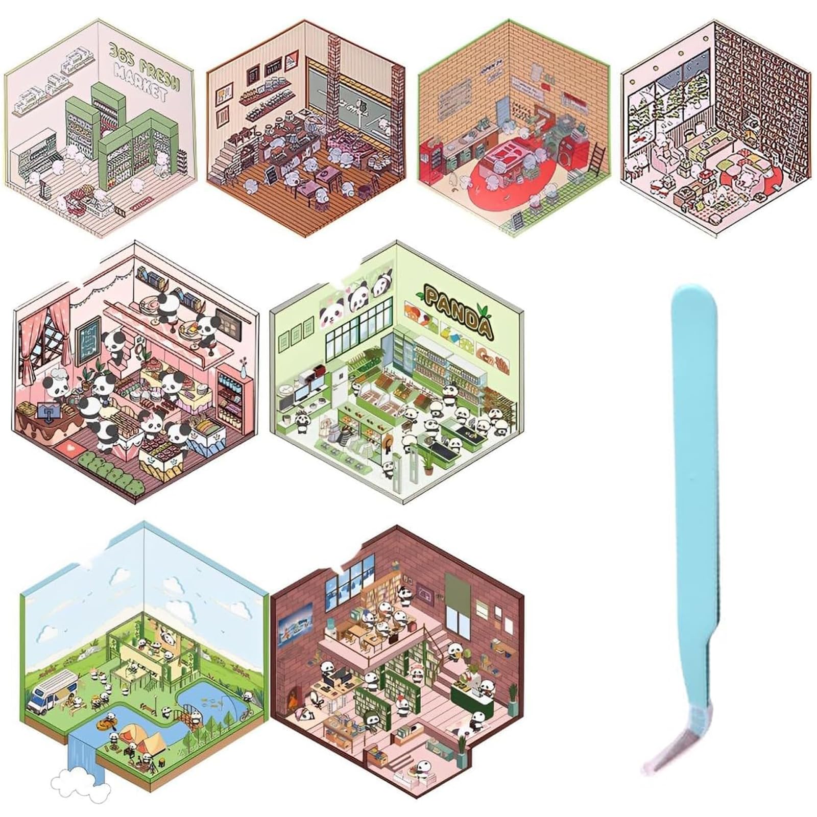 8pcs 3D Sticker Scene, Sticker Therapy, 3D Stickers, 3D House Stickers, Fun DIY 3D Stickers, Make Your Own Supermarket, Restaurant, Scene Stickers for Adult Kid Relief Stress Pass The Time