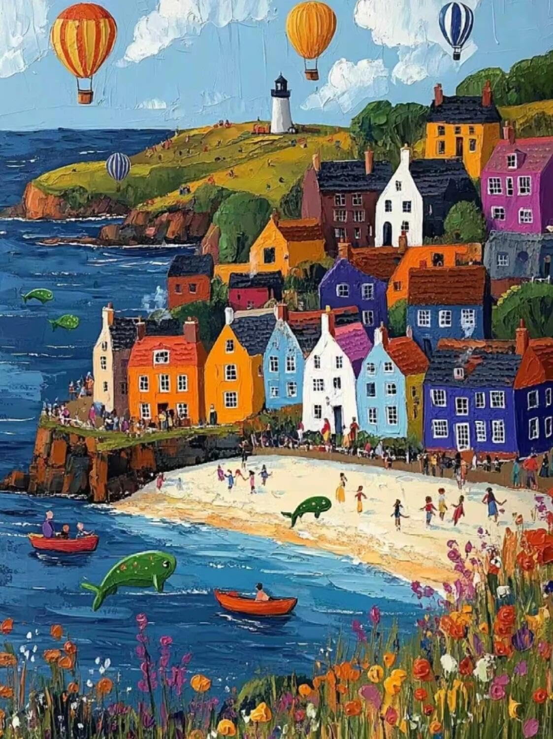 Rqwybcaxn Bead Cross Stitch Kits Seaside Fishing Village 40x50cm