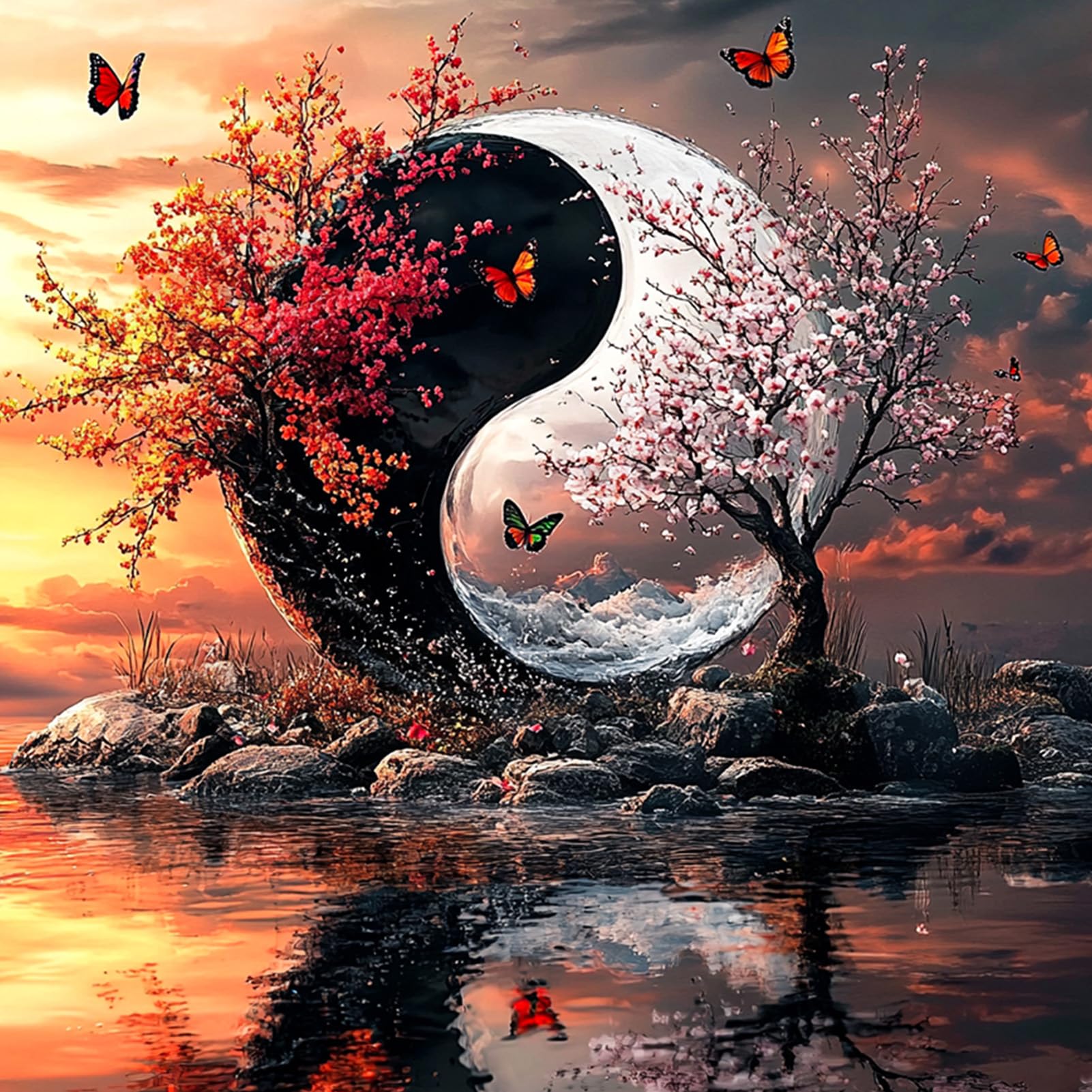 Peinture Diamant 5D Arbre De Vie Yin Et Yang DAERLE - Kit Broderie Strass 30x30 Cm Pour Décoration Murale Et Créativité