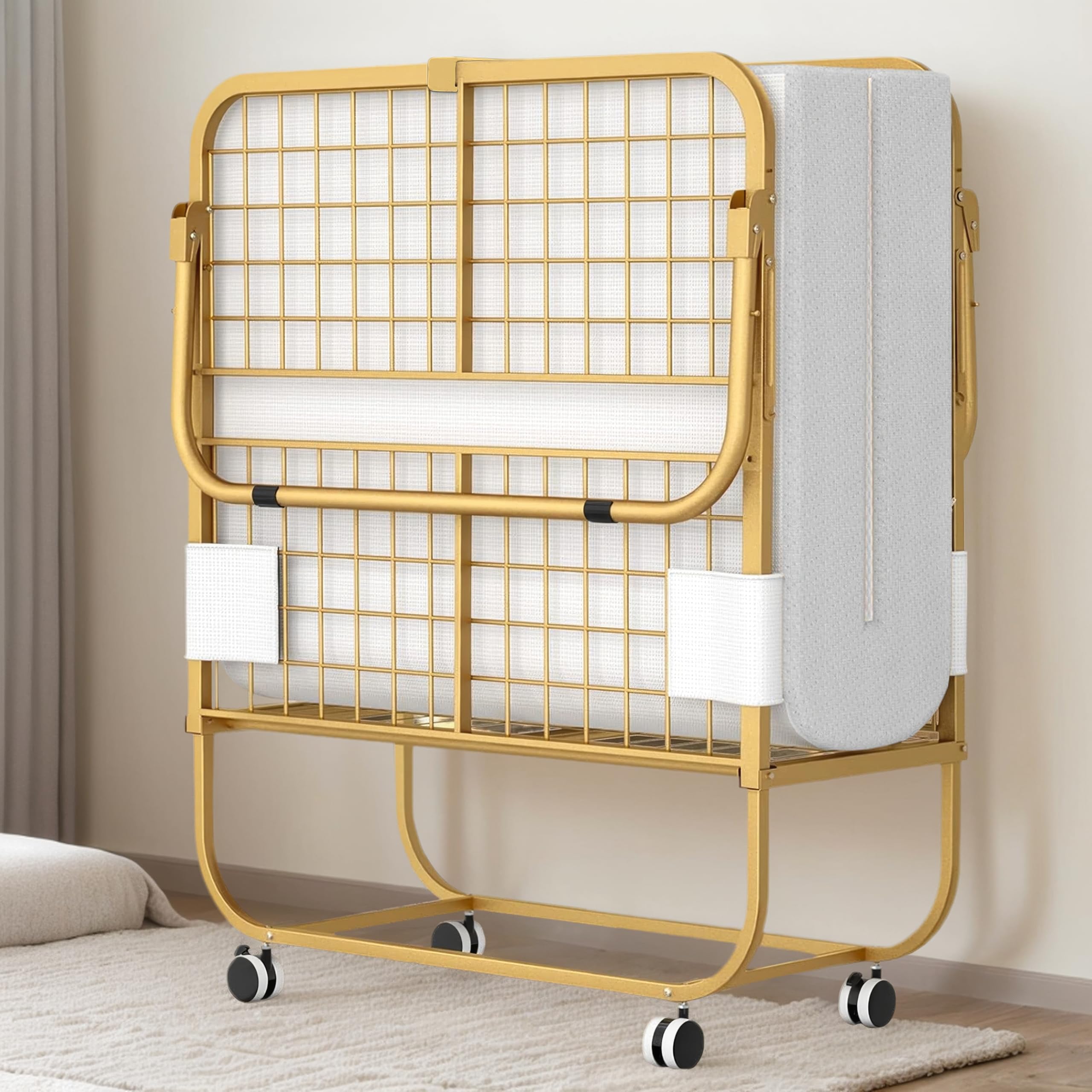 ijuicy Folding Bed with 5" Memory Foam Mattress, 75" x 46" Rollaway Bed for Guest, Cot Size Space Saving Portable Foldable Beds for Adults with Sturdy