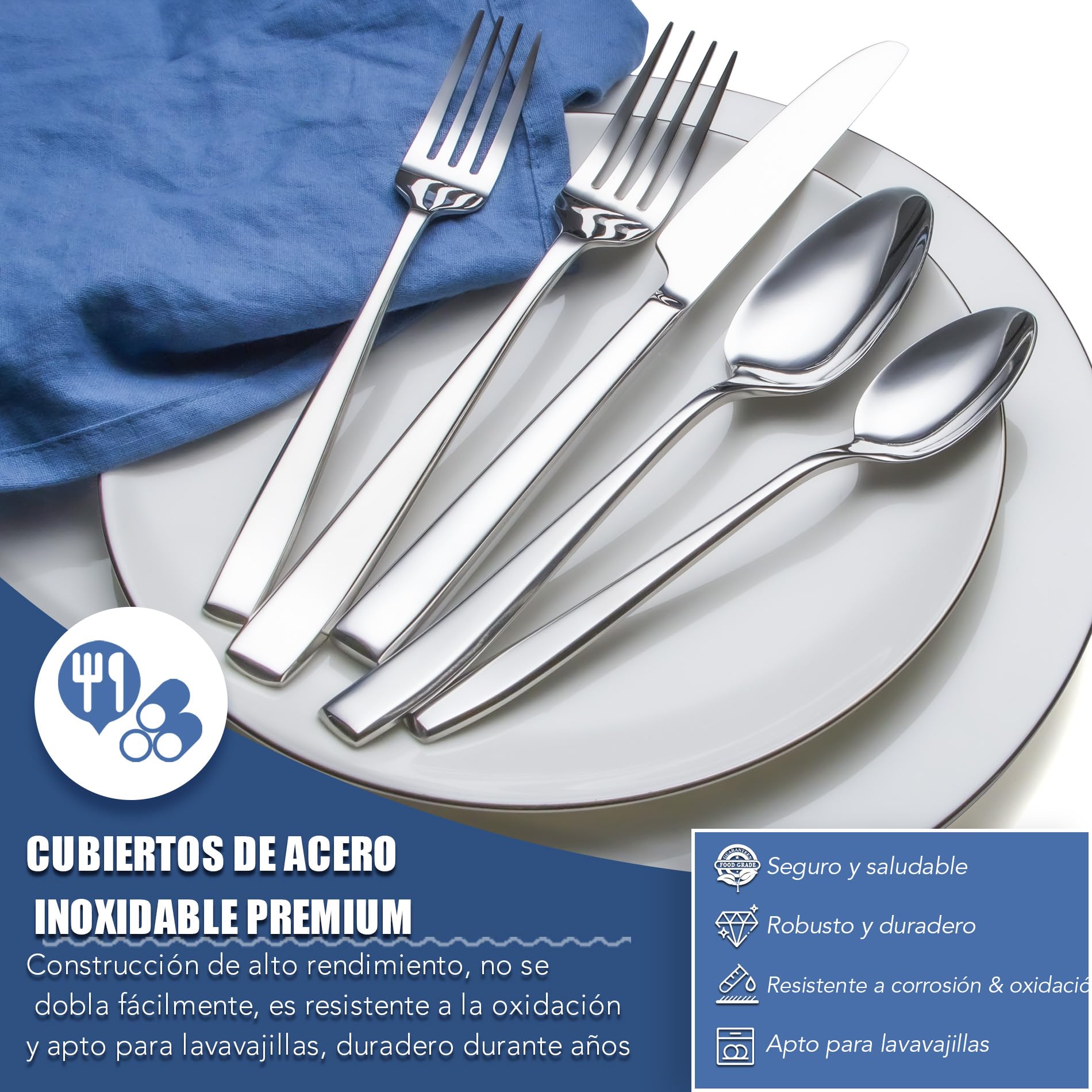 Cuberterias completas 6 personas, EIUBUIE juego de cubiertos, 30 piezas | mangos únicos, agarre uniforme, pulido espejo, cubiertos acero inoxidable, apto para lavavajillas, cuchillo cuchara tenedor