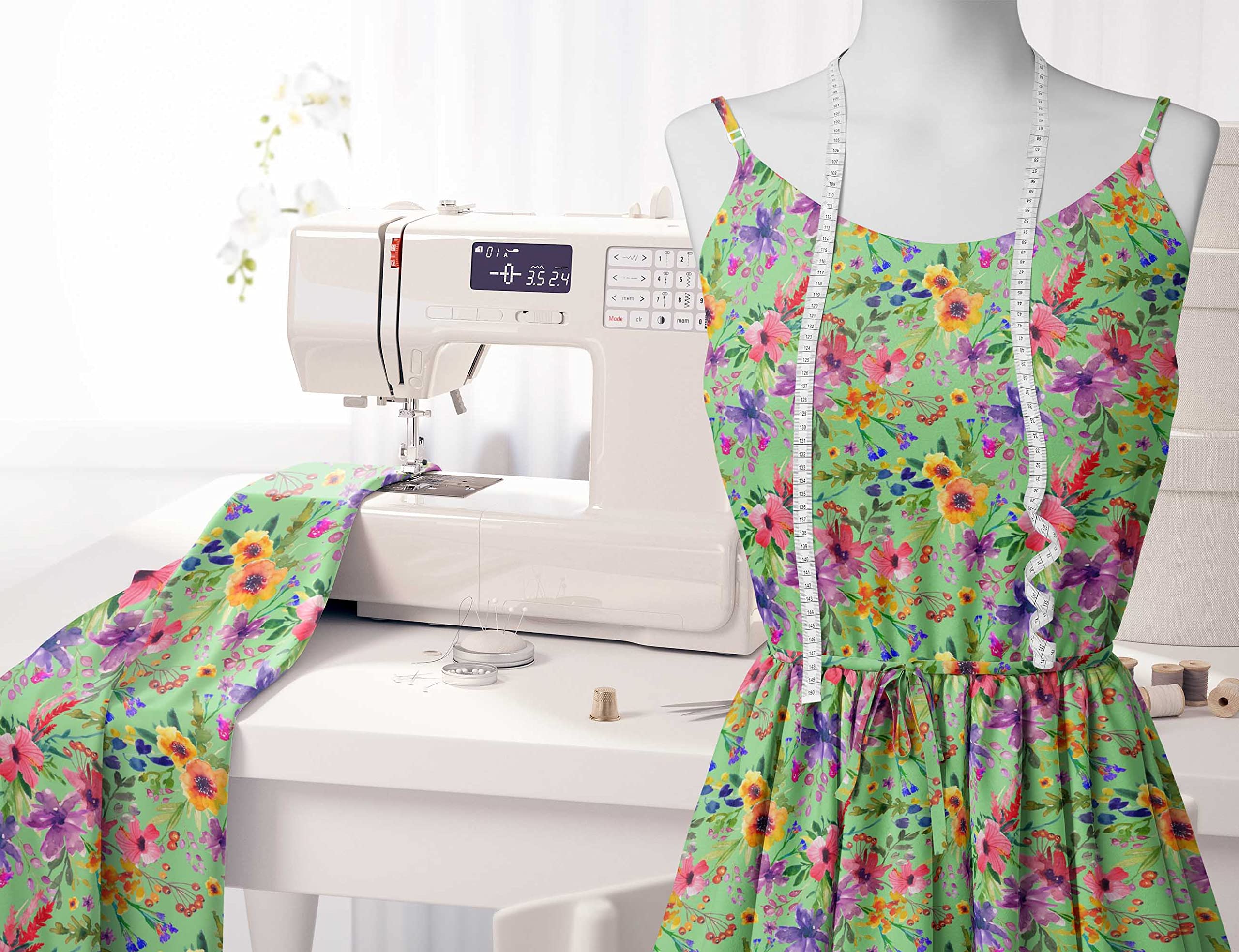 Soimoi "I Love Beer" Viscose Chiffon Fabric - Green Printed Text Design, 42 Inches Wide By The Yard