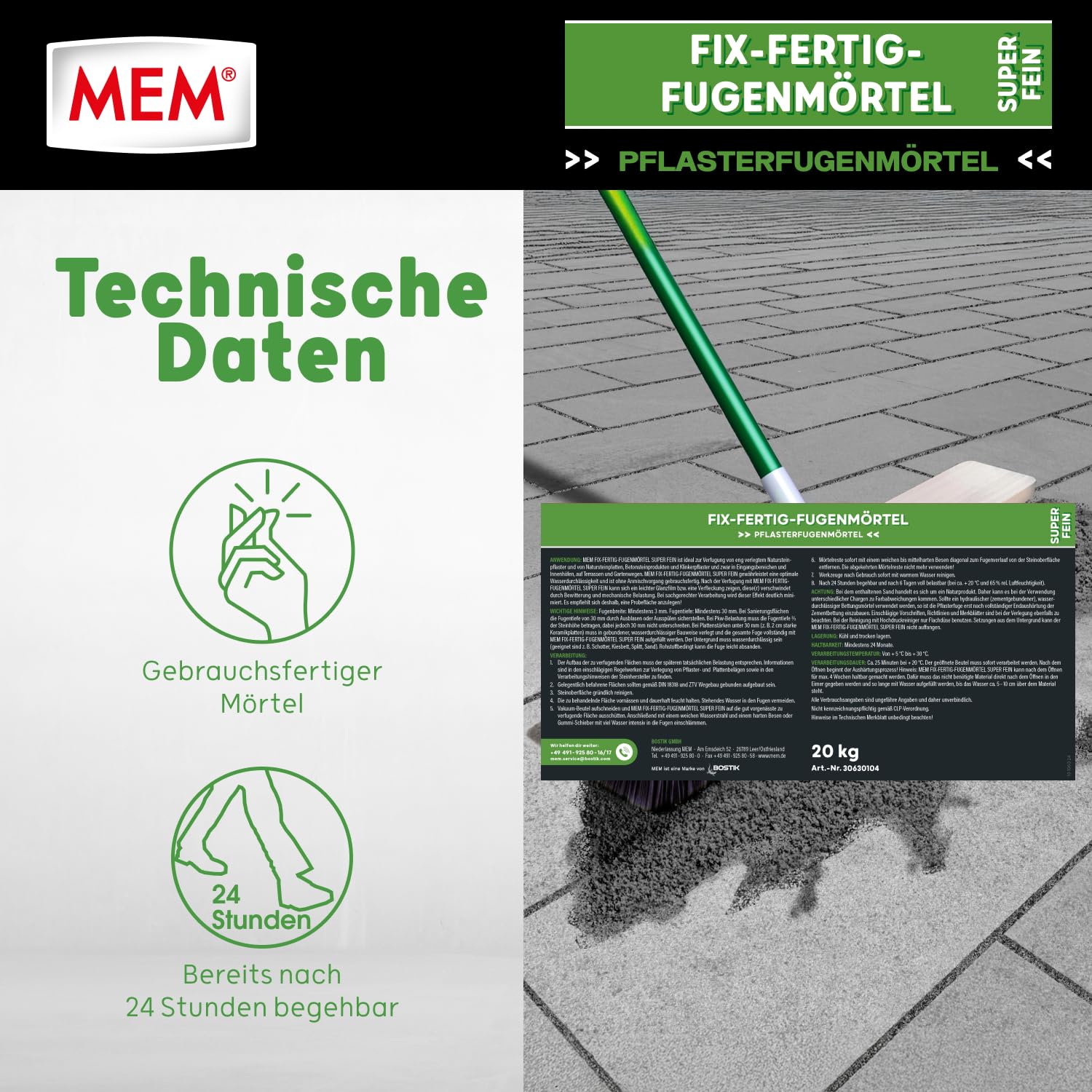 MEM Malta per fughe finite fisse, basalto, 20 kg, pronta all'uso per fughe strette a partire da 3 mm, resistente al gelo e alle intemperie, per pietra naturale, cemento, clinker e ceramica