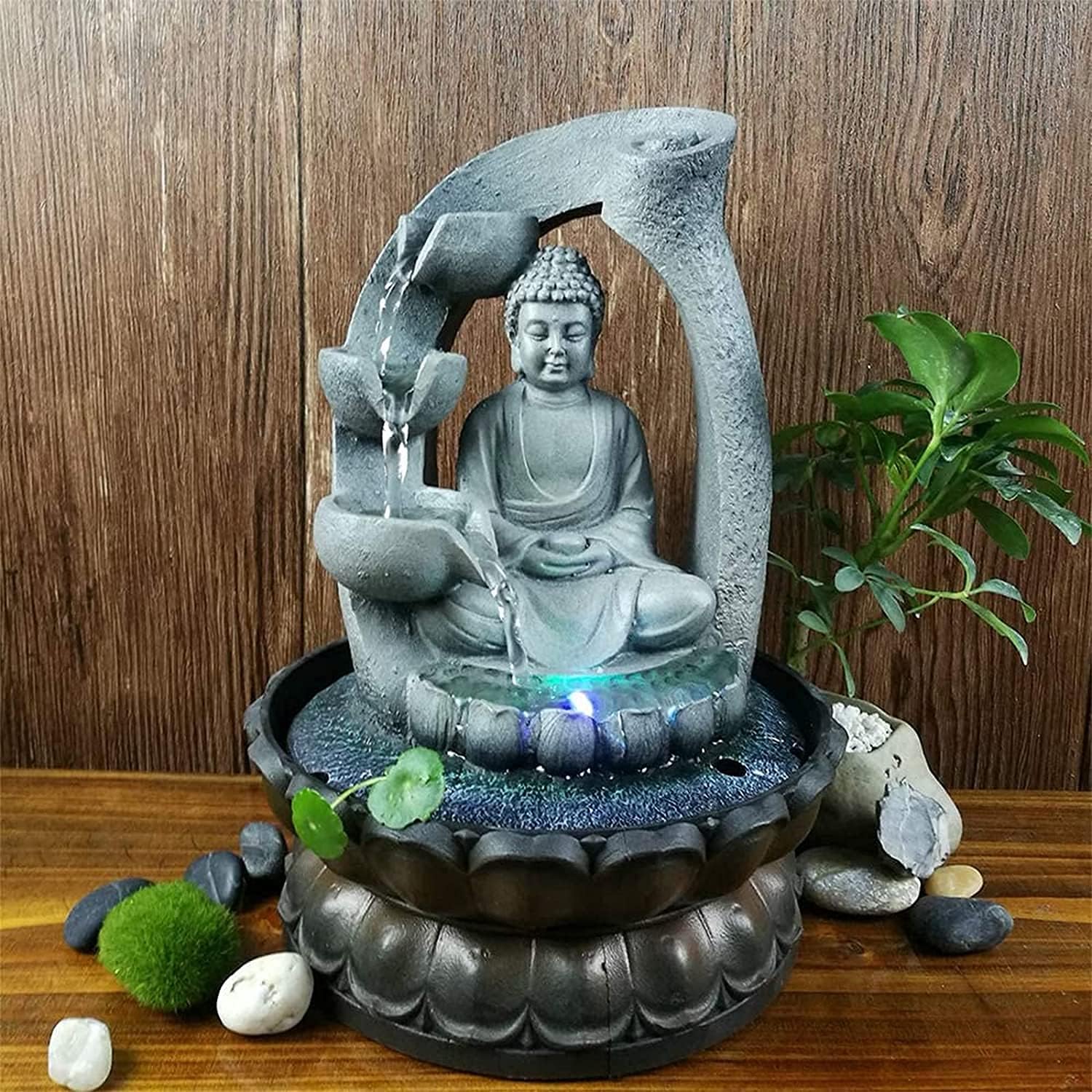 11.8in Buddha Tabletop Waterfall Fountain Fengshui Meditation Relaxing Indoor Decoration, Waterfall Kit with Circular Water Flow for Home, Office, Bedroom Decoration (Grey 1)-image-12