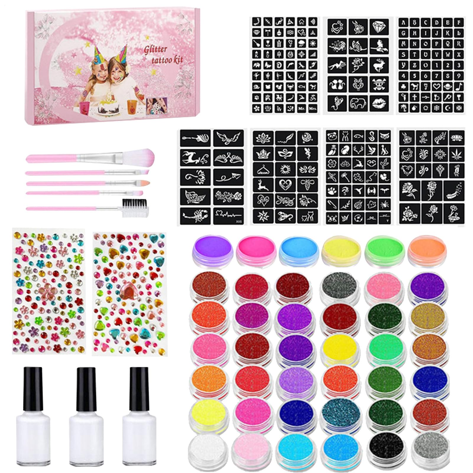 Kit di pittura viso e corpo Pennelli e stencil per trucco viso artistico | Set di pittura corpo attivabile con acqua Per compleanni, carnevali, spettacoli, feste, Halloween, Natale, cosplay