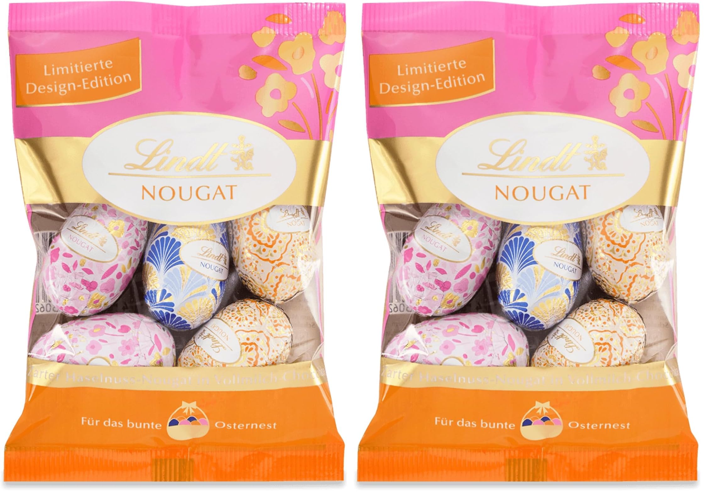 Lindt Schokolade Deko Edition Nougat-Eier, Gold | 90 g | 5 Schokoladeneier aus zartem Haselnuss-Nougat in Alpenvollmilch-Schokolade | Osterschokolade | Schokoladengeschenk (Packung mit 2)