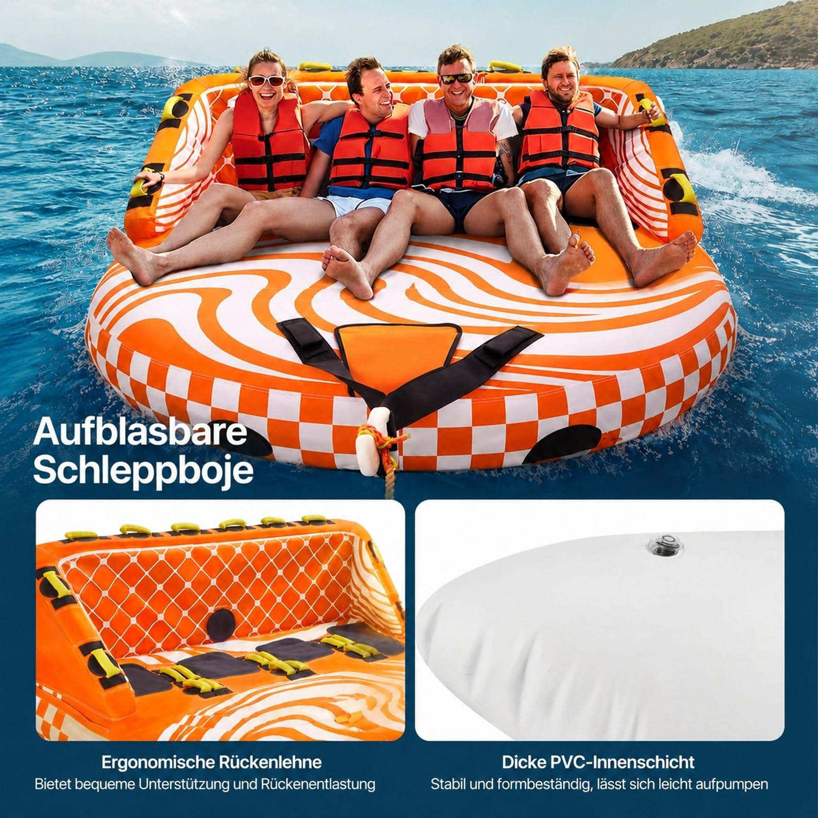 Aufblasbares Schleppsofa Tube für 1 bis 4 Personen, Boot Towable Tube für Wassersport