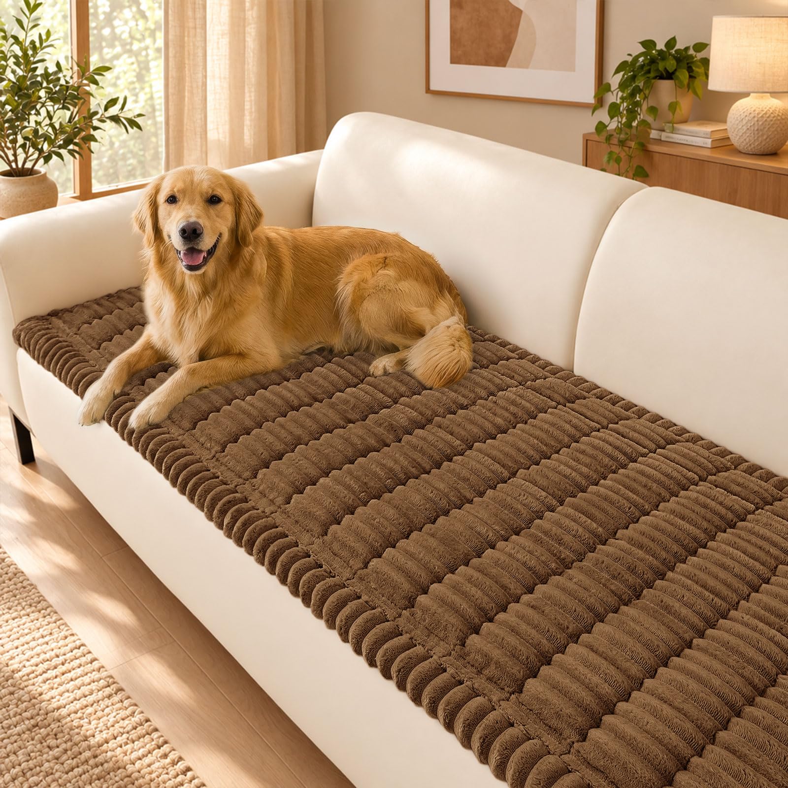 hyha Couch Cover for Dogs, Washable Non Slip Plush Flannel Sofa Protector | Thick Flannel, Non Slip Backing, Pet Hair & Scratch Protection, Fits 3 Seat Sofa & Couch (27.6" x 70.9")