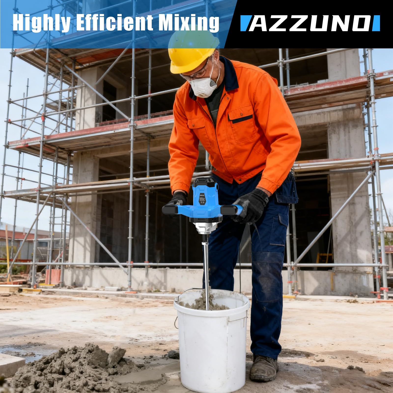 AZZUNO Electric Cement Mixer - Powerful Handheld Mixer -5