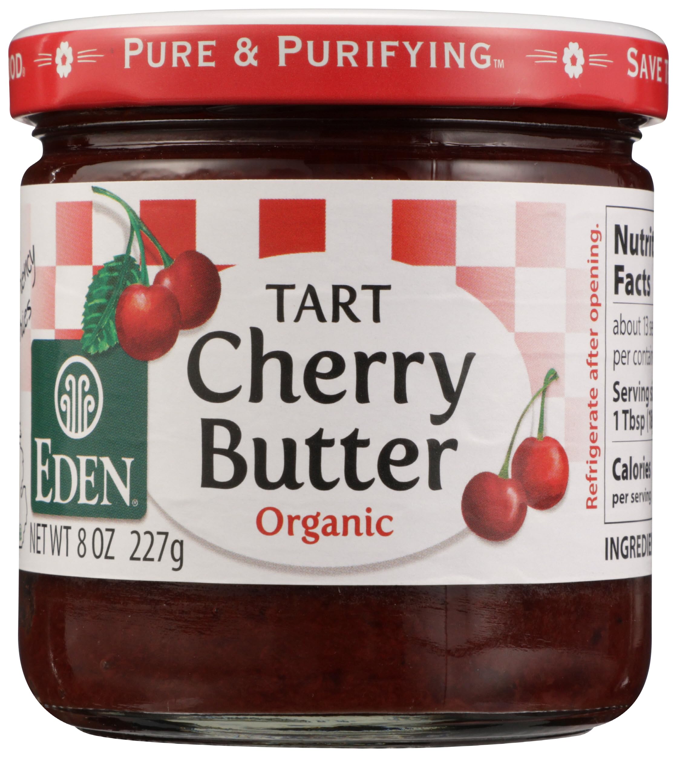 Eden Organic Cherry Butter, 8 oz Glass Jar, Montmorency Tart Cherries