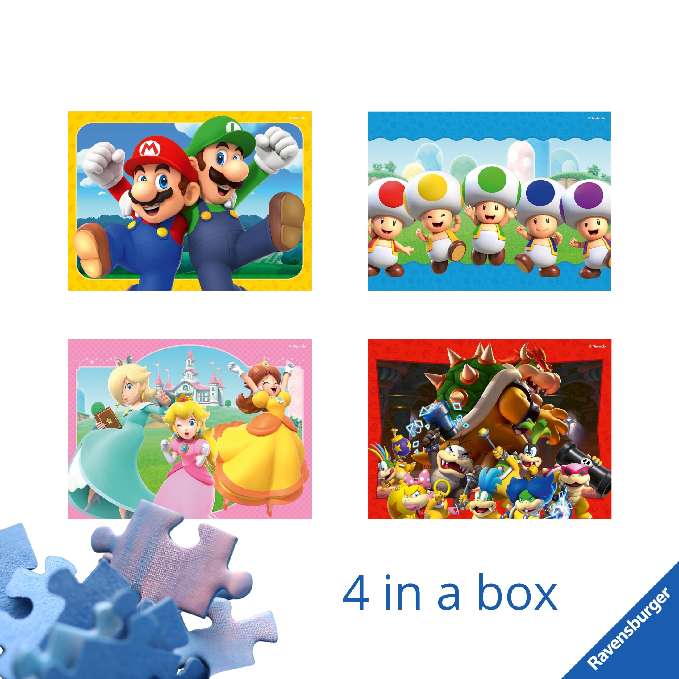 Ravensburger - Super Mario 4 in a box | Puzzle 3 Años O Más | 12-16-20-24 Piezas | Regalo Niño 3 Años O Más | Rompecabezas Niños de 19x14cm | Ravensburger Puzzle