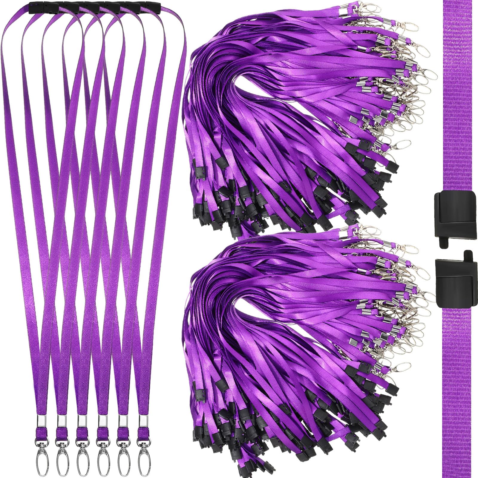 Photo 1 of 200 Pcs Breakaway Lanyards Bulk Safety Nylon Flat Lanyard with Clip Swivel Hooks for ID Badge ID Card Holder(Purple)