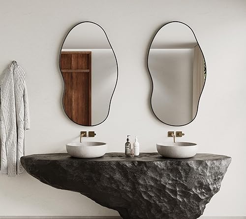 Miniatura 7 de Espejo de pared ondulado de 36 x 24 pulgadas, espejo de pared irregular decorativo de aleación enmarcada, espejos artísticos abstractos, espejo