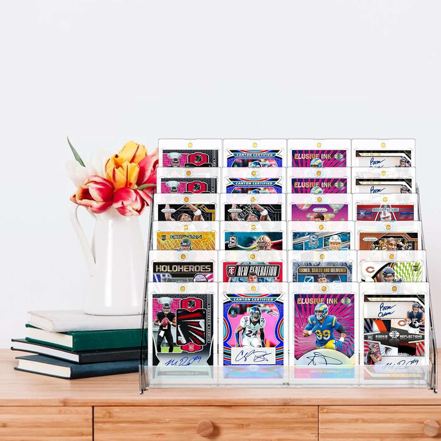 4 Pcs 7 Tier Acrylic Card Display Stand,12 in Versatile Display for Trading Cards,Greeting Card Display Stand,Portable Display Rack Holder for Graded Cards, PSA Cards,Sports Cards, Business Cards