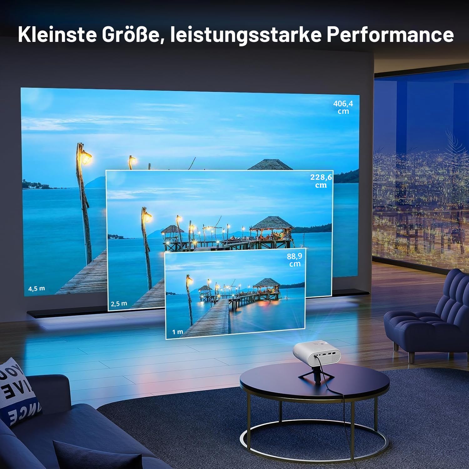Mini Projektor mit Stativ, 12000L Kleiner Projektor Unterstützt Full HD 1080P, 50% Zoom, ±15° Trapezkorrektur, Handy Kompatibel mit HDMI, USB, AV