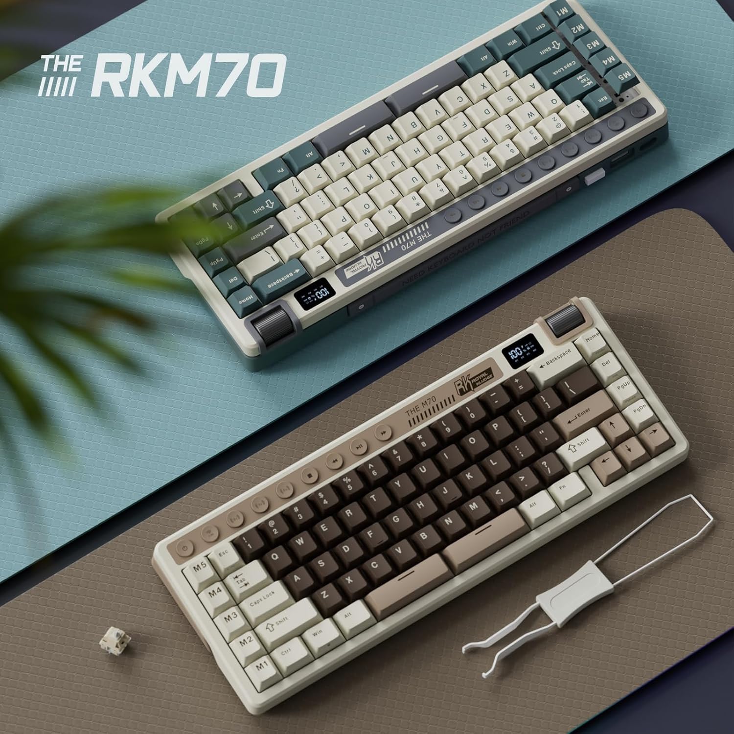 RK ROYAL KLUDGE M70 Wireless Mechanical Keyboard with Macro Keys 2.4GHz/Bluetooth/Wired 75% Gaming Keyboard with 6000mAh Battery Gasket-Mount Display & Knob RGB Hot-Swappable Soft Tactile Beige Switch - Image 9