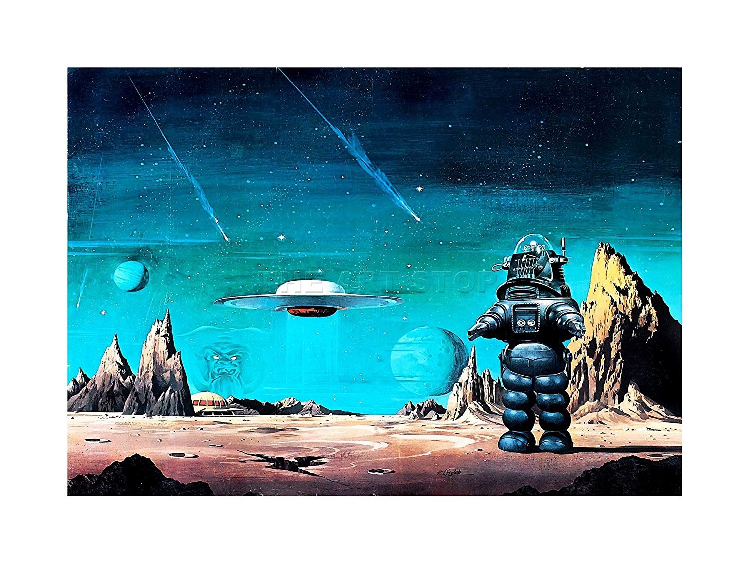 Wee Blue Coo Film Robby Robot Forbidden Planet Space Stars Picture Wall Art Print