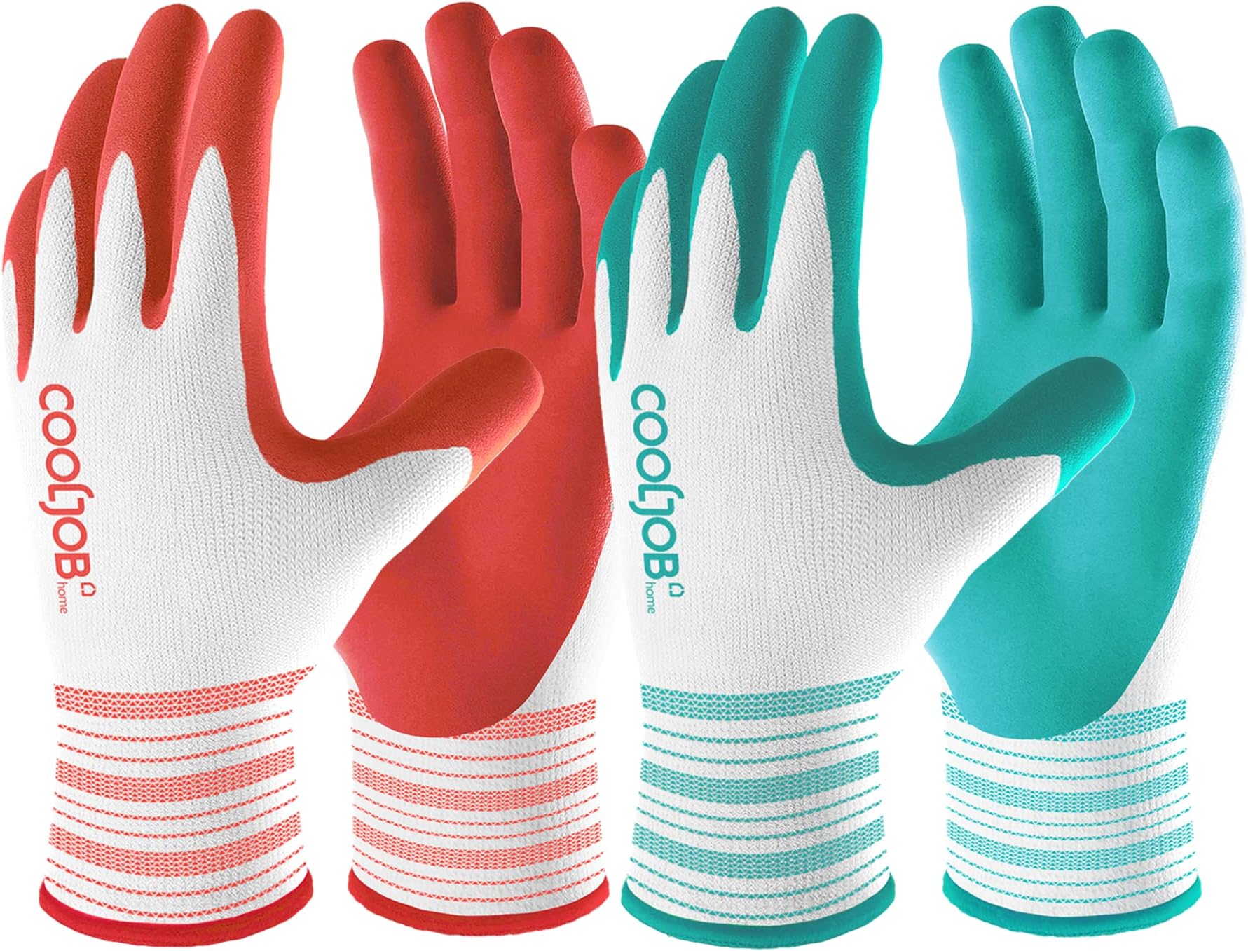 COOLJOB Gardening Gloves for Women and Ladies, 10 Pairs Breathable Rubber Coated Yard Garden Gloves, Outdoor Protective Work Gloves with Grip, Medium Size Fits Most, Red & Green