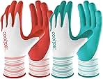 COOLJOB 6 Pairs Gardening Gloves for Women Ladies, Breathable Rubber Coated for Yard Garden, Outdoor Indoor Protective Work with Grip, Medium Size, Red & Green