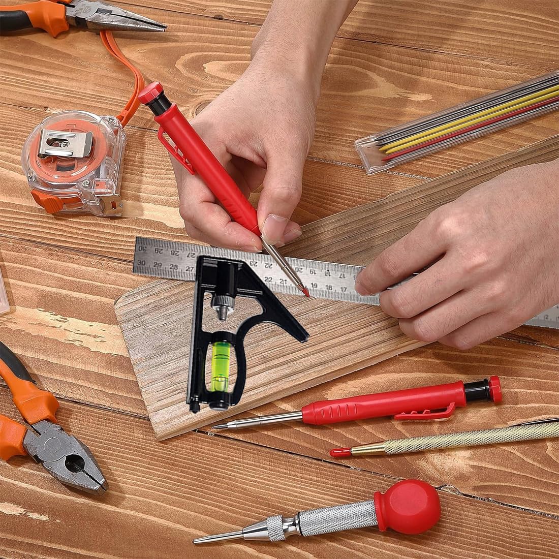 IKOPFLN Squadra Combinata Regolabile Utensili da Carpenteria Quadrati Combinati in Acciaio Inossidabile da 12 '/300 mm Righello da 45/90 Gradi con Livella a Bolla