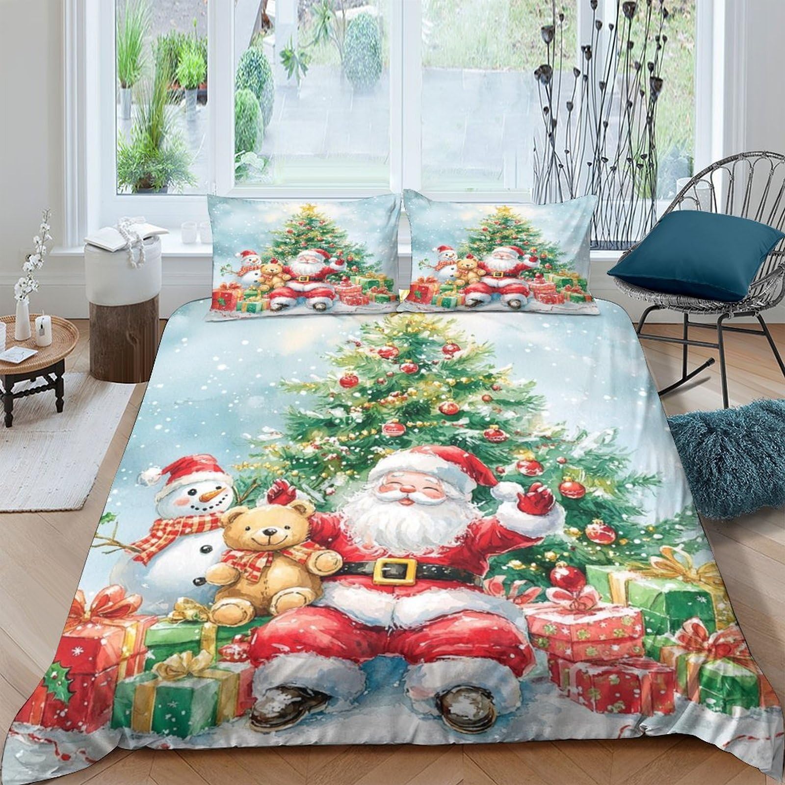 Ctjqhvkz Style-2 3D Printed Santa Claus Christmas Tree Fitted Sheet Microfiber Soft Festive Snowman Bed Cover For Bedroom Guest Room Decor Single（135X200cm）