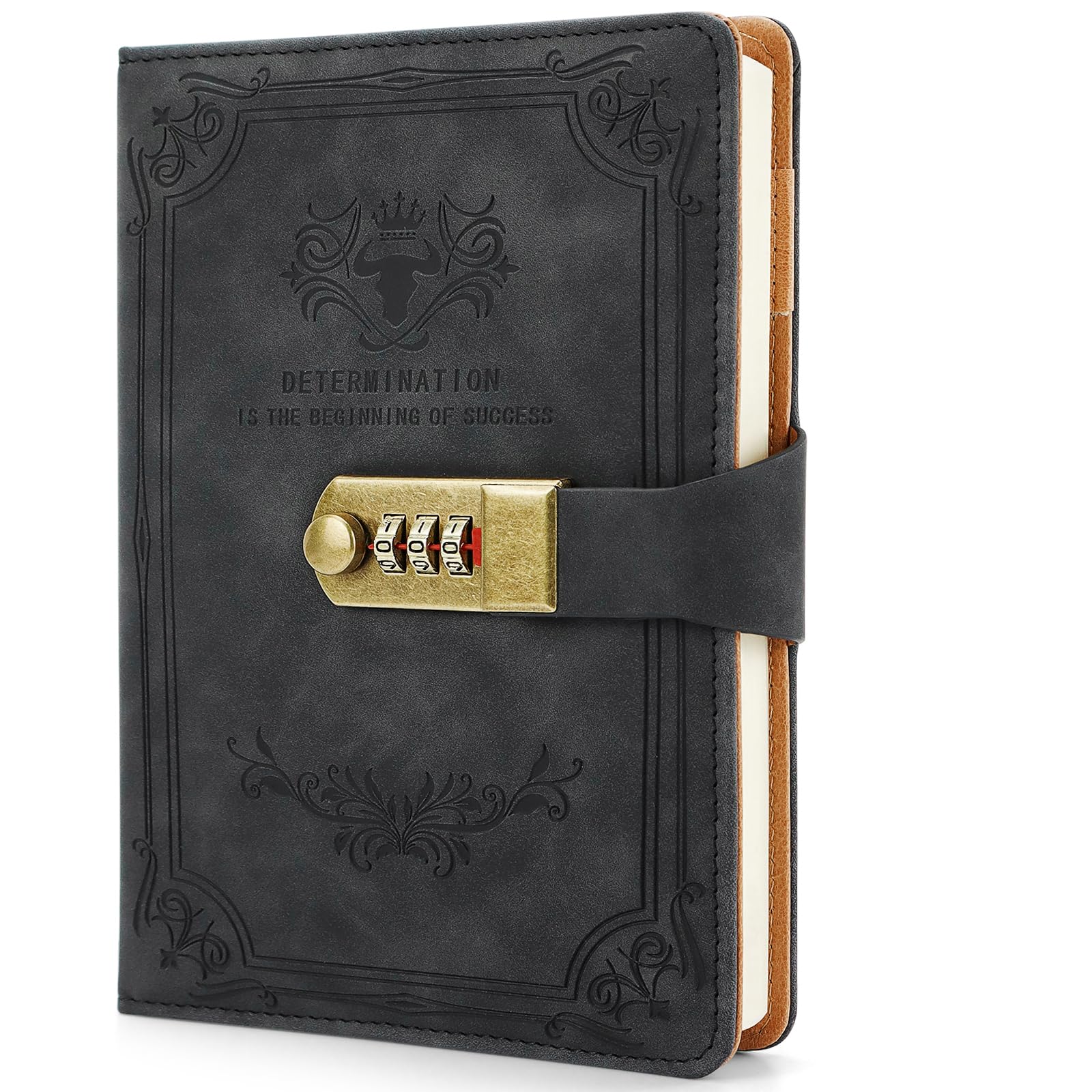 SidMing Diario con ContraseñA Con BolíGrafo, Cuero Diario Personal, Vintage Diario Secreto NiñA NiñO, Diario con Candado, TamañO A5 (14,8 × 21 cm) Negro