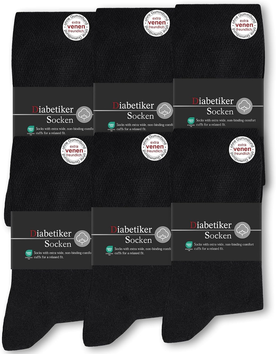 (-40%) SockWaddles 6 Paar Diabetikersocken ohne Gummibund & ohne Naht 97% Baumwolle, Diabetiker Socken mit Komfortbund Hautfreundlich & Atmungsaktiv baumwollsocken für Damen Herren Schwarz 39-42
