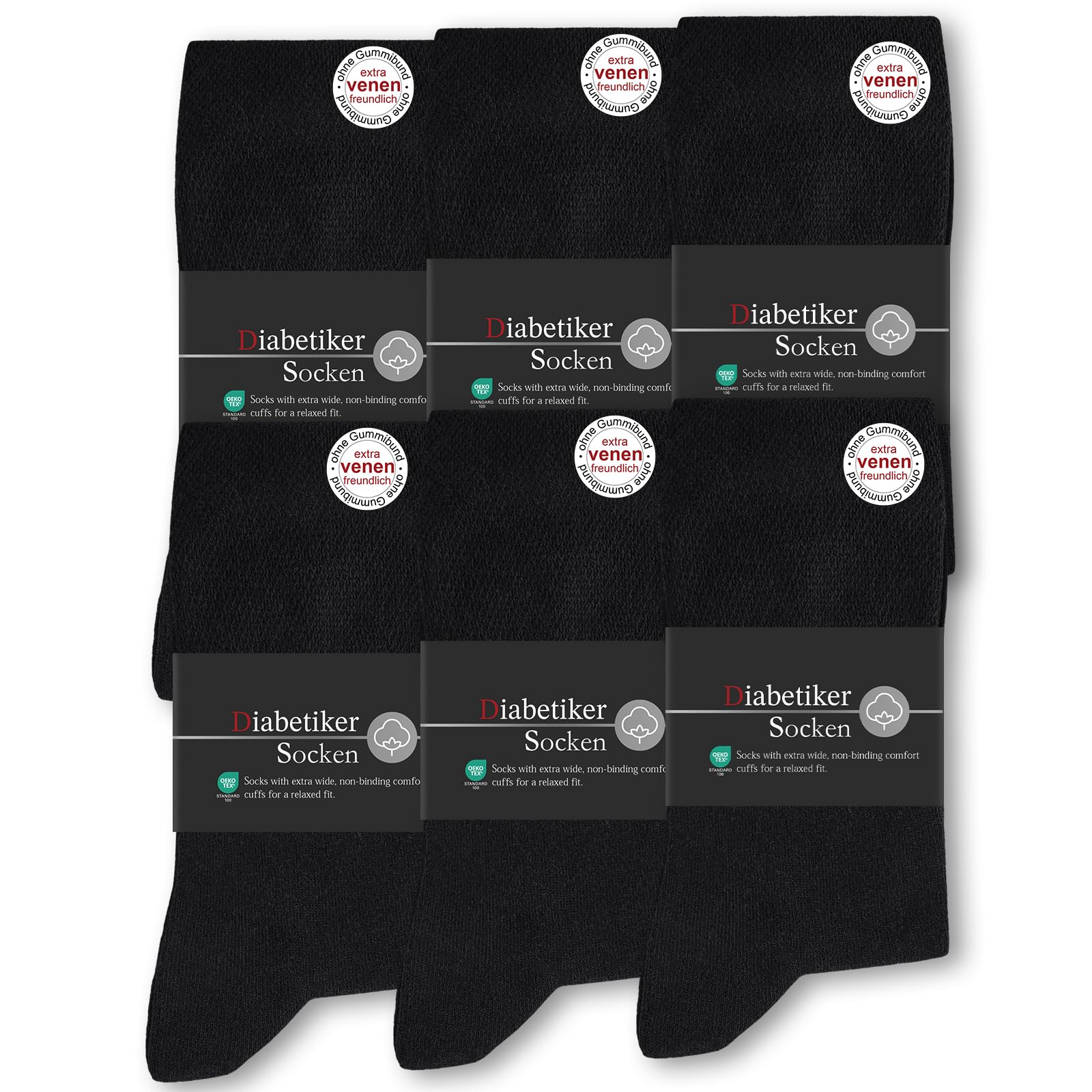 SockWaddles 6 Paar Diabetikersocken ohne Gummibund & ohne Naht 97% Baumwolle, Diabetiker Socken mit Komfortbund Hautfreundlich & Atmungsaktiv baumwollsocken für Damen Herren