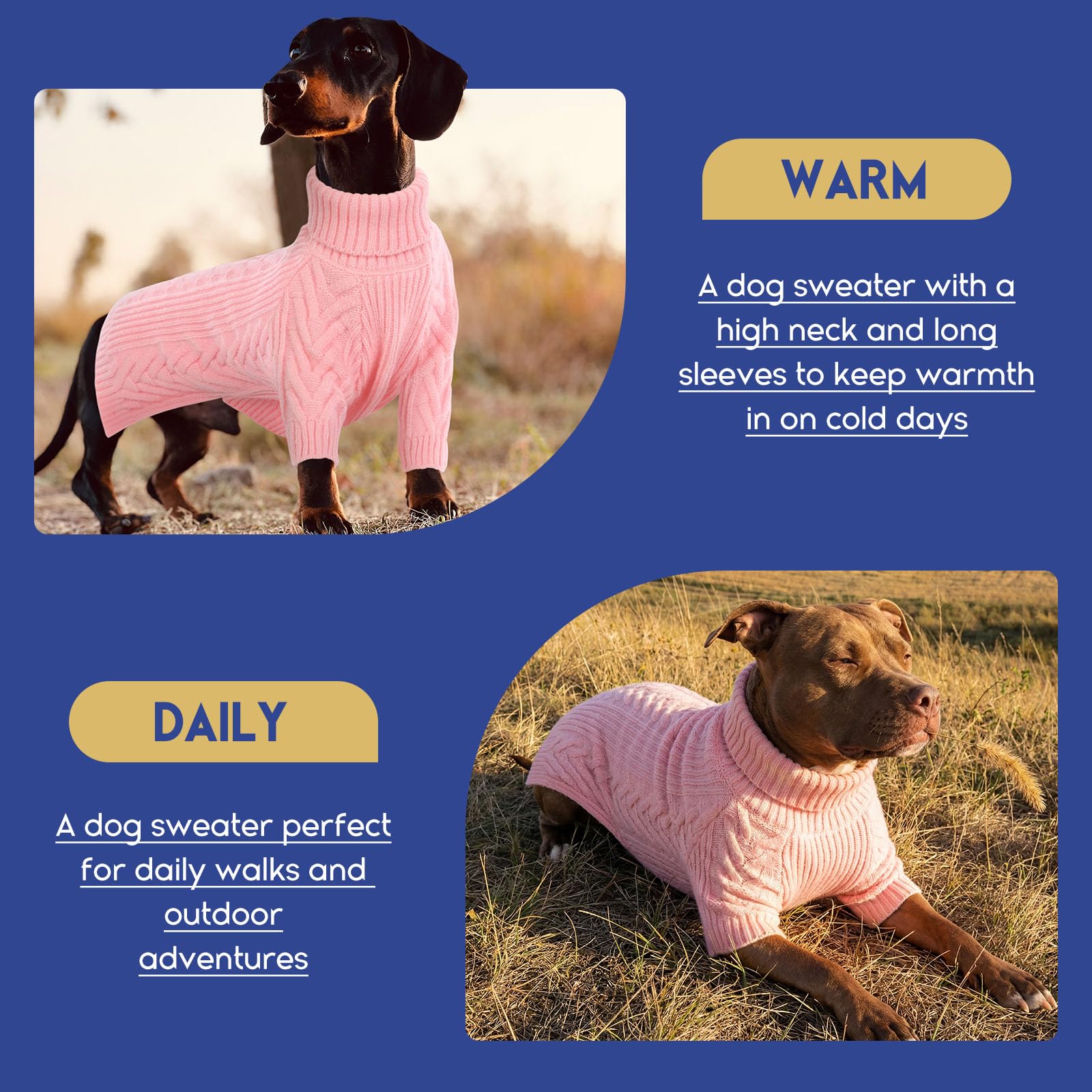 ASENKU Suéter XXL para perro, suéteres para perros extragrandes, sudadera para mascotas, ropa de cuello alto, trajes de invierno para Pitbull, labrador retriever (rosa, 2XL)