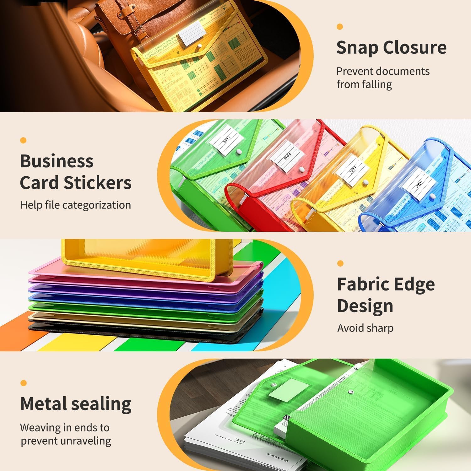 Plastic Expanding File Folder, Transparent Envelopes with Snap Closure image 4