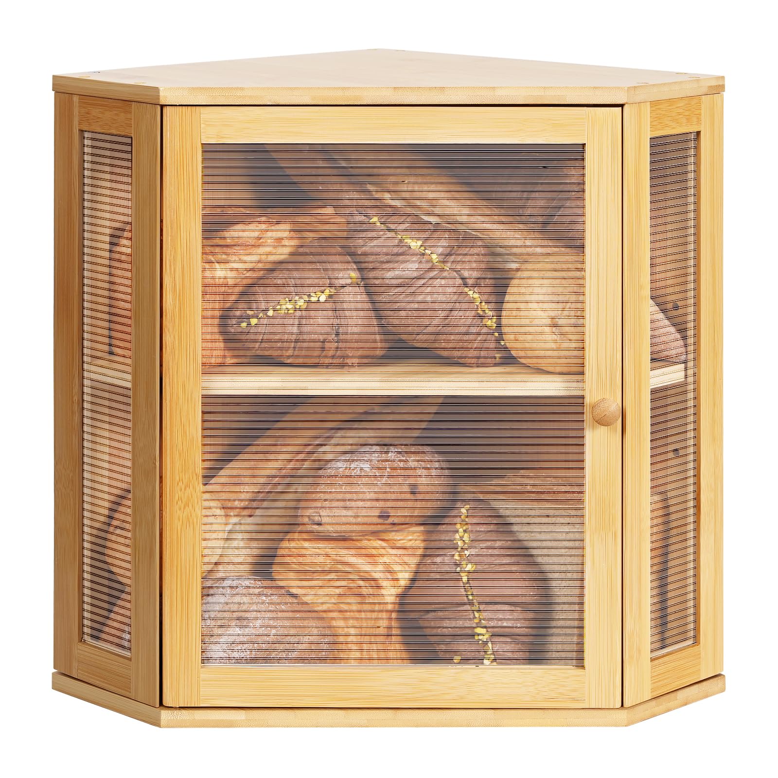 Caja de pan, contenedor de pan de bambú, contenedores de almacenamiento de doble capa de gran capacidad, caja de pan para encimera de cocina, protector de pan con panel de puerta ondulado