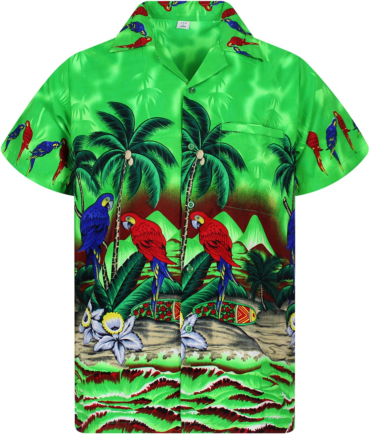 V.H.O. Funky Hawaiian Shirt, Shortsleeve, Parrot, Green, 6XL