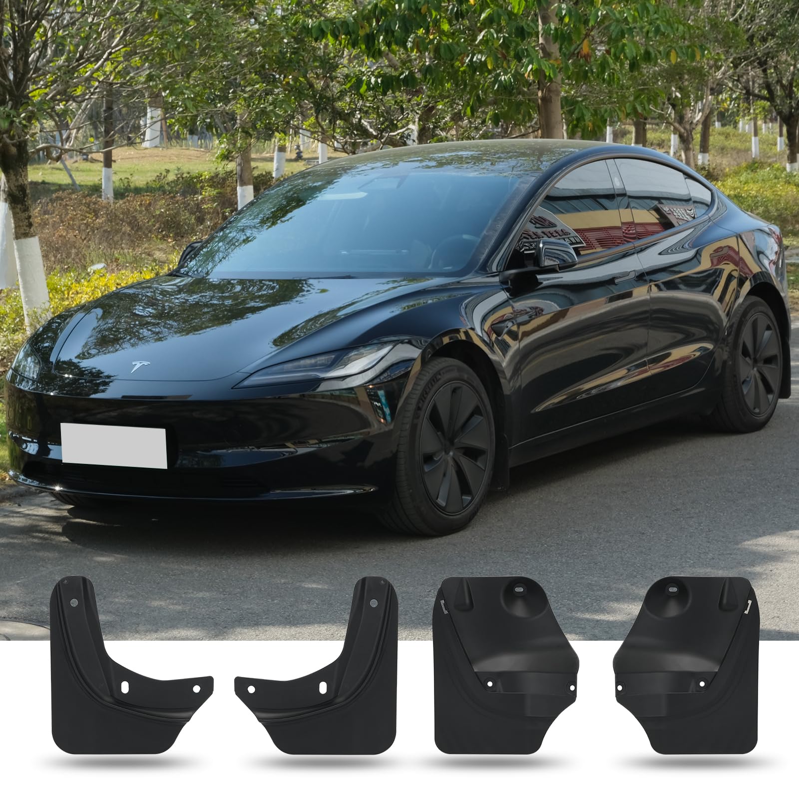 Mud Flaps, Compatible with Tesla Model 3 Highland 2024,Splash Guard Accessories, No Drilling Required, Black