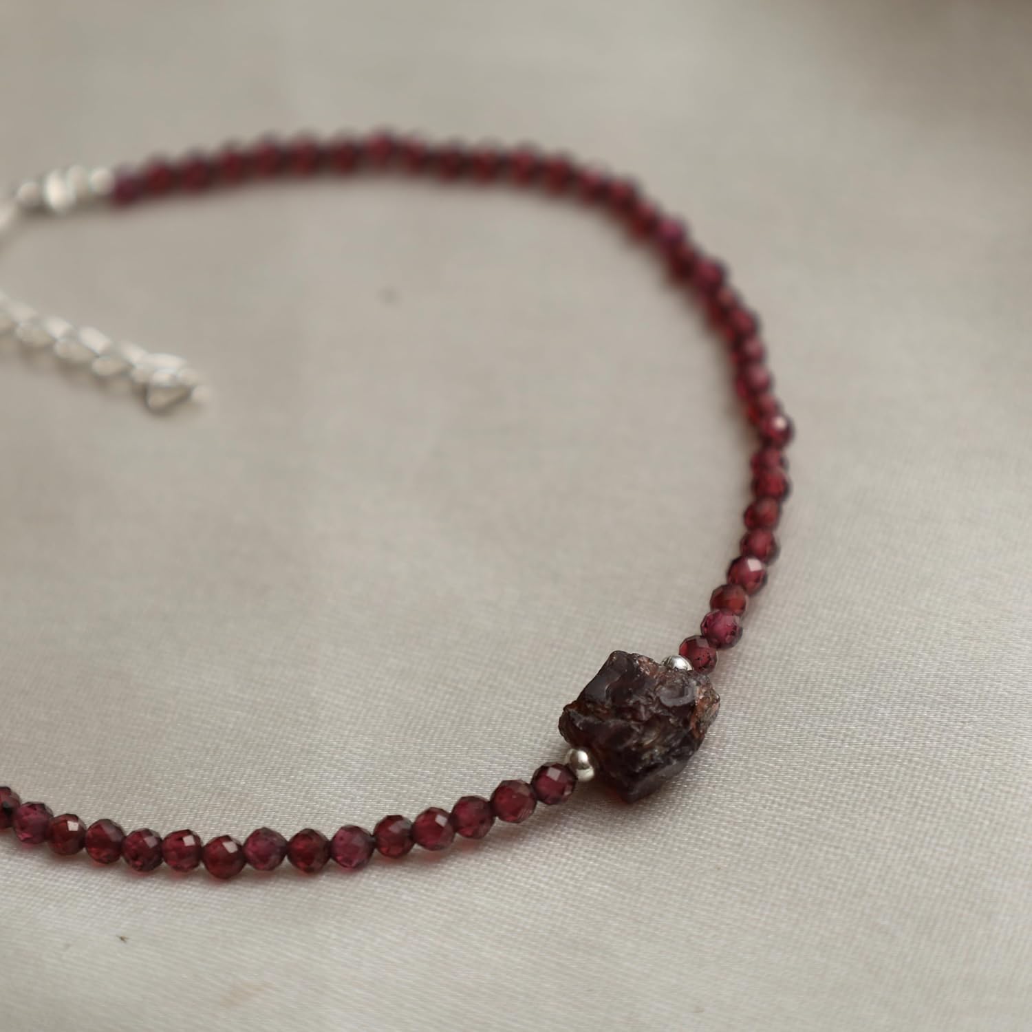 Gempires Natural Red Garnet Beads Bracelet with Raw Garnet Stone Jewelry January Birthstone Gemstone Gifts For Women Silver Plated 8 Inch Adjustable Chain - Image 4