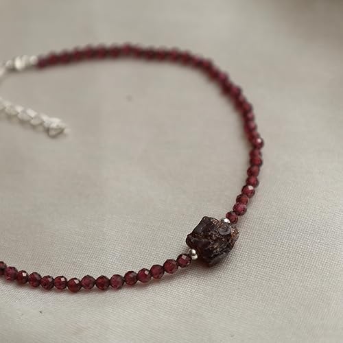 Miniatura 4 de Gempires Natural Red Garnet Beads Bracelet with Raw Garnet Stone Jewelry January Birthstone Gemstone Gifts For Women Silver Plated 8 Inch Adjustable