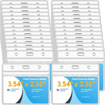 Marspark 300 Pieces Clear Plastic Horizontal Name Badge ID Card Holder with Waterproof Type Resealable Zip, 3.54 x 2.36 in, Transparent PVC Sleeve for Office Doctor Nurse 2026 Back to School Supplies