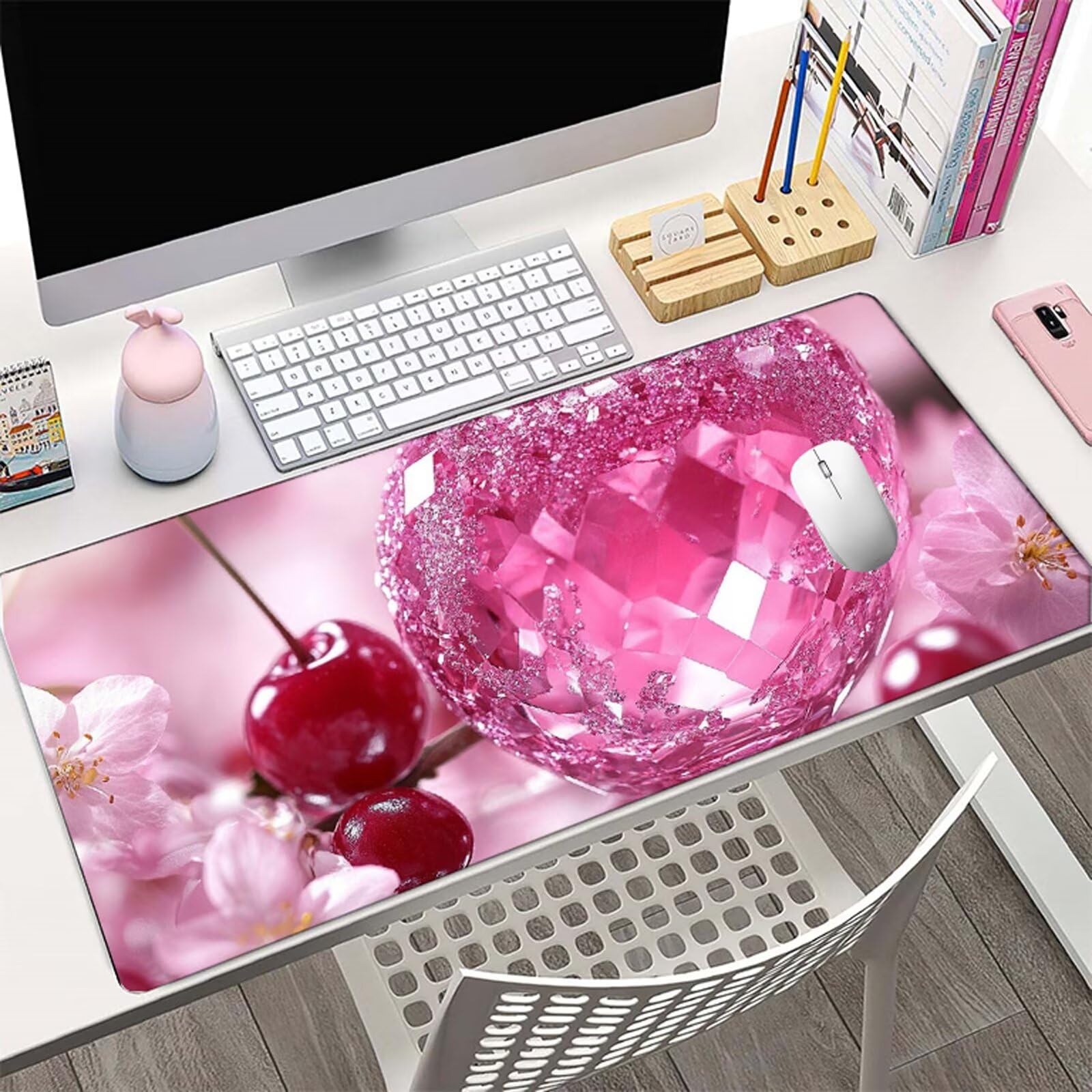 Tappetino Mouse Rosso Tappetino Mouse XXL 150x80 cm Mouse Pad Ciliegia Sottomano Scrivania Ufficio Grande, Mousepad Gaming Antiscivolo Impermeabile, Tappeto per Accessori Computer, Gamer Regalo W6-881