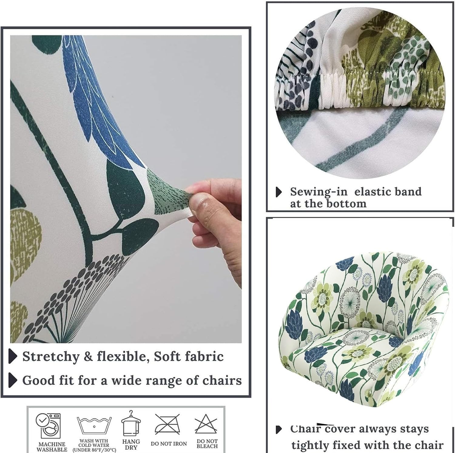 Bar Stools Cover, Short Back Chair Cover, Printed Swivel Chair Slipcovers With Back, Stretch Bar Stool Chair Slipcovers With Round Backs Arms Curved Accent ,Counter Bar Stool Cover For Armchair,Kitche