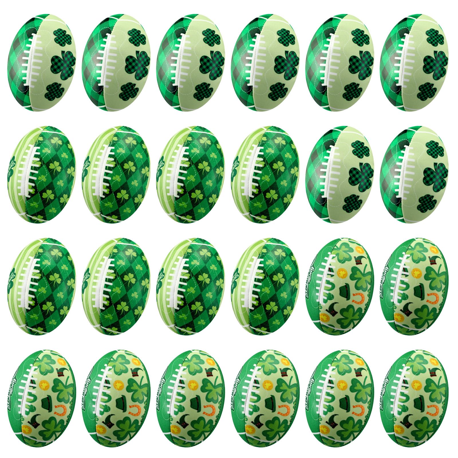 VioraWhite 48 Pcs St. Patrick's Day Football Stress Ball 3.4 Inch PU Foam Irish Shamrock Stress Ball Green Relief Balls Gift for St. Patrick's Ireland Party Favors