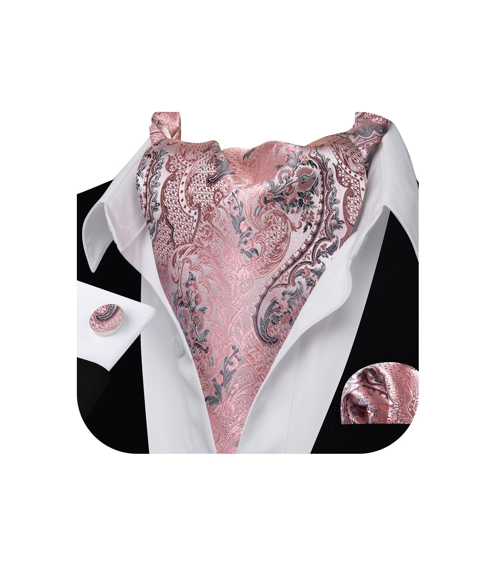 Barry.Wang Ascot for Men Cravat Tie Sets Paisley Scarf Self Tie Necktie