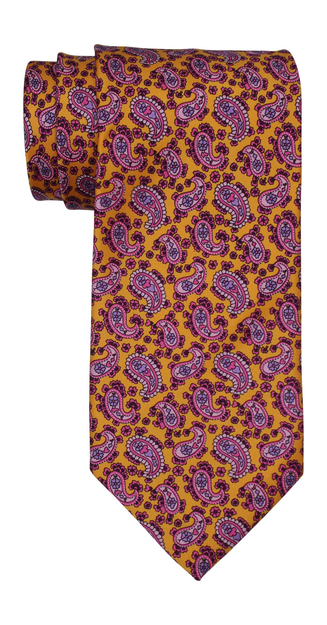 Italo Ferretti Satinkrawatte, Paisley-Muster, Gelb / Rosa, gelb, about 3 1/4 inches wide