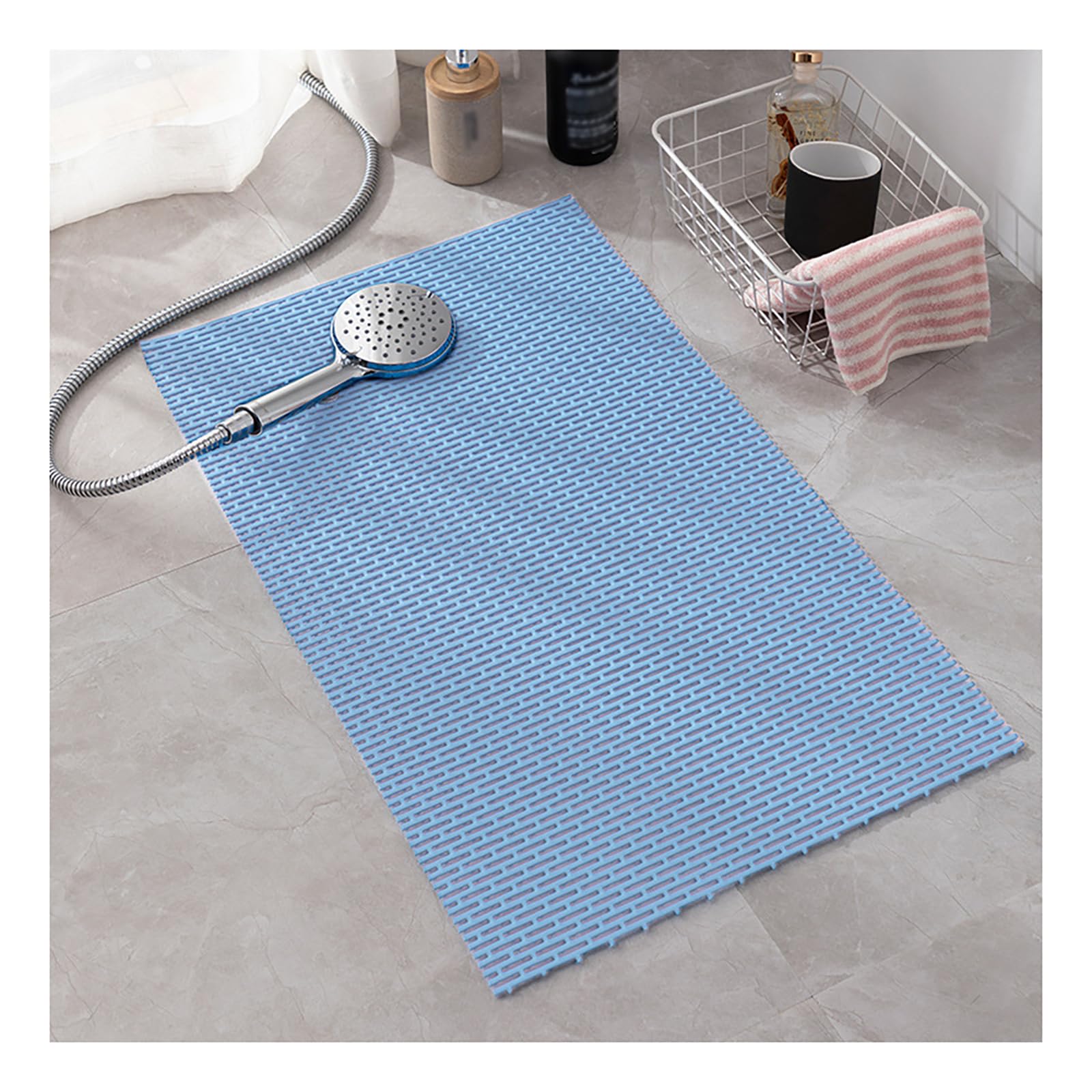 Segura y Antideslizante Alfombrilla de Ducha con Orificios de Drenaje, Cómoda Alfombrilla de Baño, Multifuncional Alfombrilla para Bañera y Ducha, Lavable a Máquina,Azul,80x100CM/32 x39