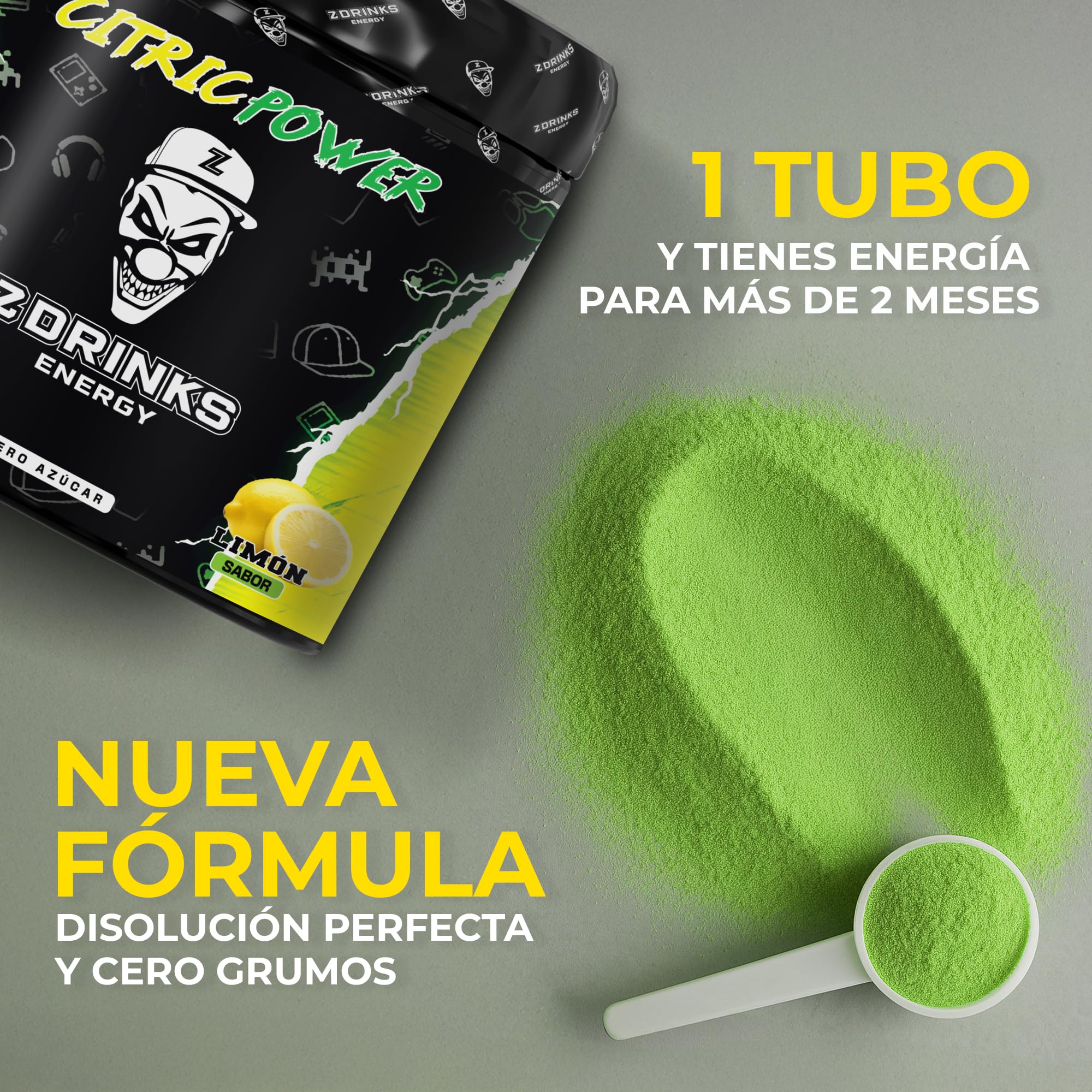 Z Drinks Energy Bebida Energética en Polvo 70 Servicios Sin Azúcar con Cafeína Minerales y Vitaminas Sabor Limón