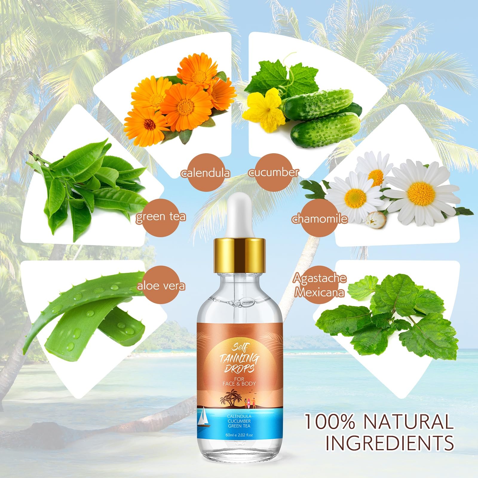 Gotas autobronceadoras: seguras y efectivas para la cara y el cuerpo|Gotas de bronceado 100% naturales con ingredientes orgánicos|Gotas bronceadoras para la cara con crema hidratante|Vegano y cruel