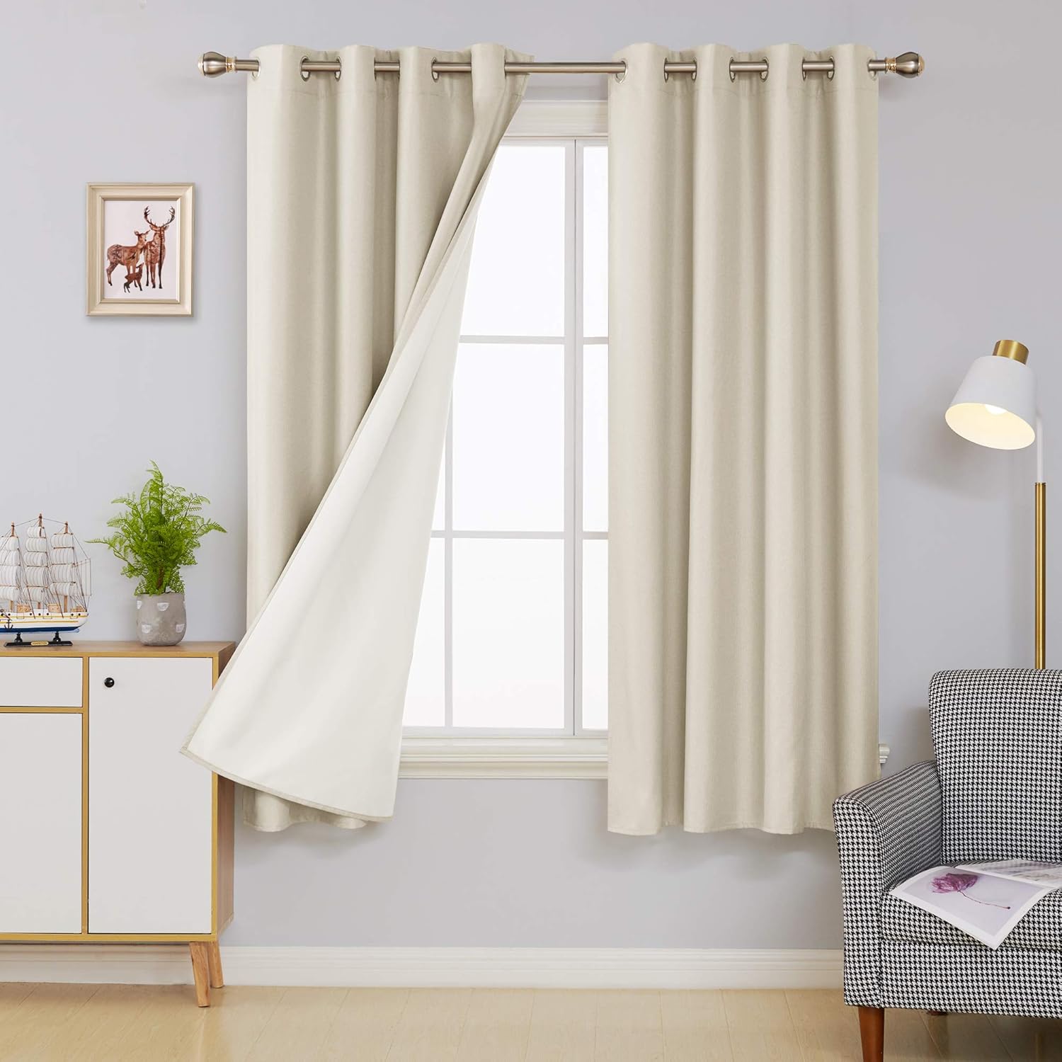 Deconovo Total Blackout Curtains Faux Linen Thermal Insulated Room Darkening Energy Efficiency Noise Reducing Grommet for Bedroom Khaki 52W x 72L Inch Set of 2 Panels