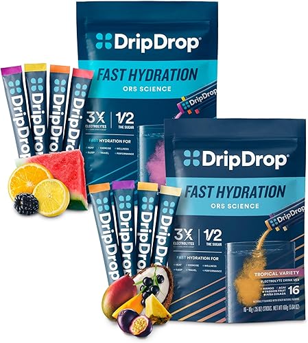 DripDrop Hidratación - Paquetes de polvo de electrolitos - Piña Colada, Mango, Açaí, Maracuyá, Sandía, Baya, Limón, Naranja - 32 unidades