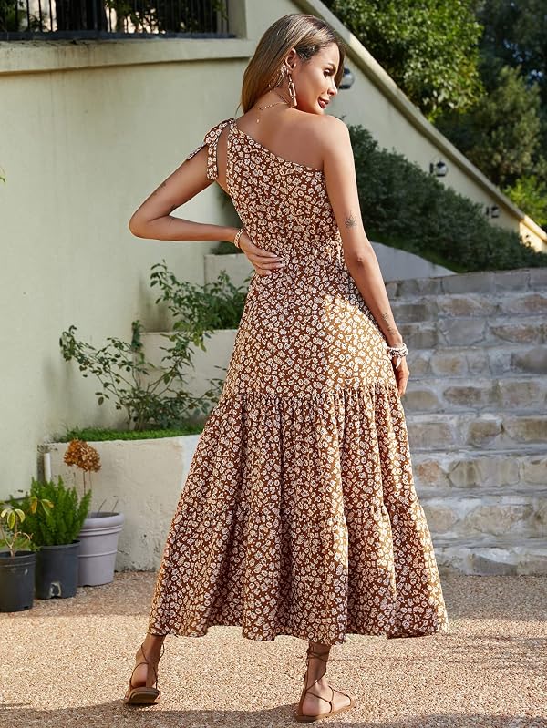 PRETTYGARDEN Women's One Shoulder Boho Floral Maxi Dress, Yellow White,XXL by PRETTYGARDEN - Used condition - Image 3